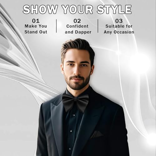 Image of Mens Bow Tie Pre Tied Oversized Bow Ties for Men Satin Bowties for Tuxedo Wedding Party Banquet