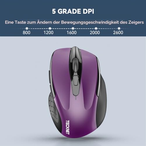 TECKNET Kabellose Maus, 2.4G Optische Funkmaus mit USB Empfänger, Grau – Ansicht 3