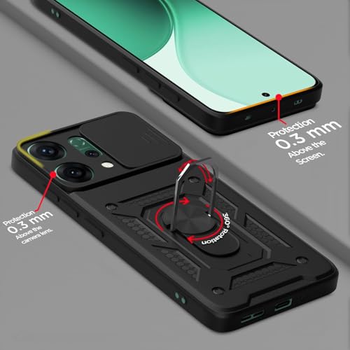 Image of Luxe Back Cover for Oppo Reno 14 5G | D10 Tough Armor Case | Sliding Camera Shield | 360 Protection | Kickstand Ring Holder | Military-Grade Shockproof Bumper Case