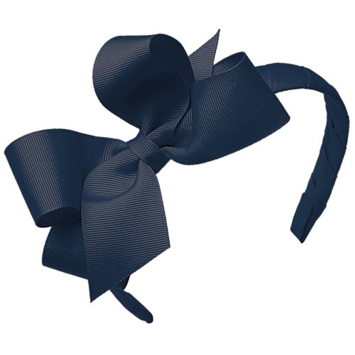 Wee Ones Baby Girls' Medium Classic Grosgrain Hair Bow on Matching 3/4" Wrapped Headband - Navy,One Size