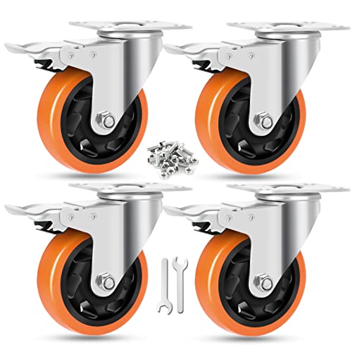 W B D WEIBIDA 100mm Ruote per Mobili Pesanti, Capacità 540kg Sposta Mobili con Ruote, Abbastanza Commovente e Durevole Ruotelle Pesanti con 4 Freno, per Mobili, Banchi da Lavoro e Industriali Set di 4