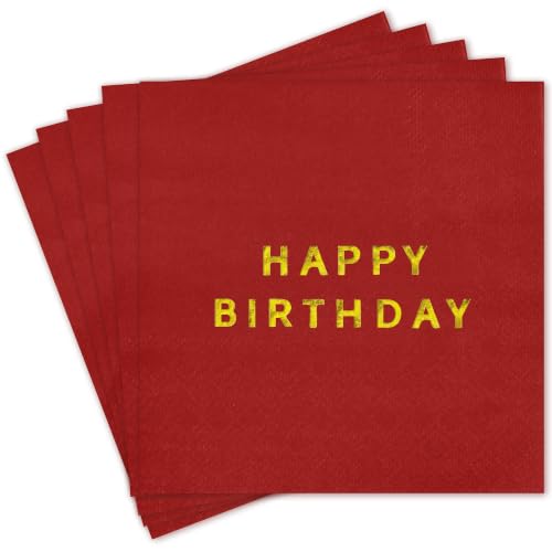 Vuzvuv 52 Pcs Happy Birthday Party Cocktail Napkins-Gold Deep Red