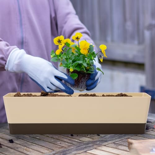 Image of Window Box Herb Planters, Suream 3 Pack 16 x3.8 Inch Indoor Rectangle Succulent Cactus Plant Pots with Saucer, Modern Plastic Flower Container for Windowsill, Garden Balcony, Home Office Outdoor Decor
