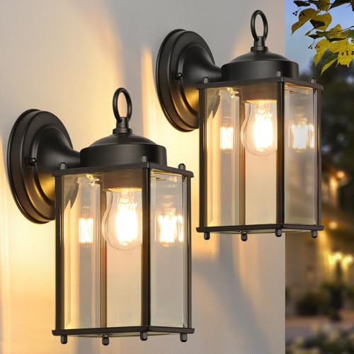 Image of MATAMEYE Outdoor Wall Lantern, Exterior Waterproof Wall Sconce Light Fixtures, Black Front Door Lighting, Anti-Rust E26 Socket Porch Lamp, 2 Pack