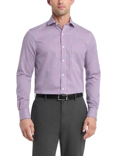 Tommy Hilfiger Men's Regular Fit Non Iron Tattersall, Rouge, 15.5/32-33
