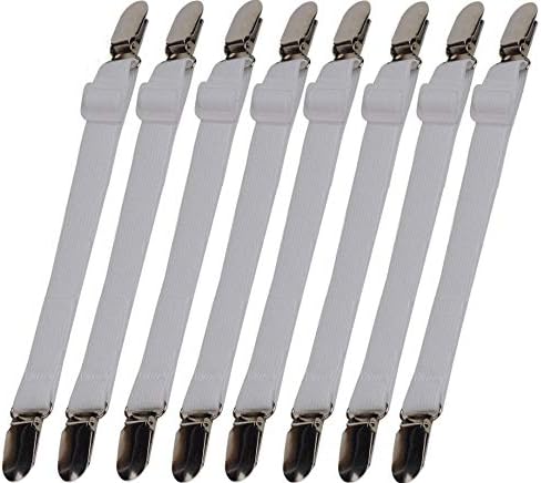 monochef 8pcs(2 Sets) Sheet Straps Suspenders Band Adjustable Bed Corner Holder Elastic Fasteners Clips Grippers Mattress Pad Cover Fitted Sheet