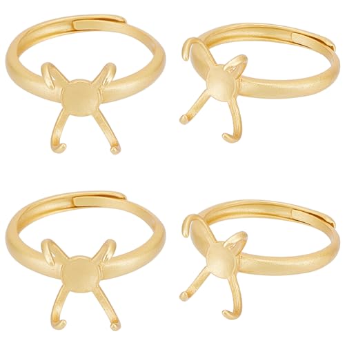 Beebeecraft 1 Caja 4 Piezas 4 Garras Ajustes de Anillo Chapado En Oro 18K Ajustable En Blanco Bases de Anillo de Dedo Componentes para Hacer Joyas de Anillo DIY