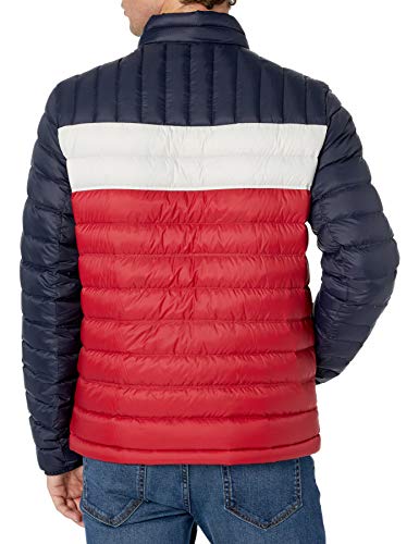 Tommy Hilfiger Men's Lightweight Water Resistant Packable Down Puffer Jacket (Standard and Big & Tall), Midnight/White/red, 2X Big3
