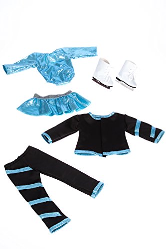 - Super Skater - Clothes Fits 18 Inch American Girl Doll - 2 Complete Outfits - 5 Pieces - 18 Inch Doll Ice Skating Outfits - Leotard, Skirt, Pants, Jacket and 1 Pair of Skates (Doll Not Included)