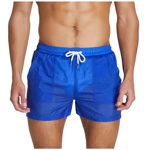 Cambkatl Sexy See-Through Swim Trunks for Men Elastic Waist Summer Beach Shorts Low Waist Bathing Suit Swimwear with Pockets