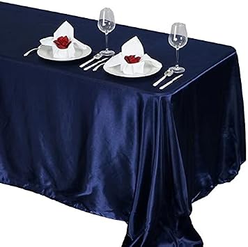 BalsaCircle 90x132 inch Navy Blue Satin Rectangle Tablecloth Table Cover Linens Wedding Table Cloth Party Reception Events Kitchen Dining