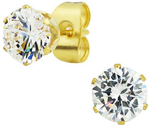 Forbidden Body Jewelry 14k Gold Plated Surgical Steel Round CZ Stud Earrings for Men, 6 mm