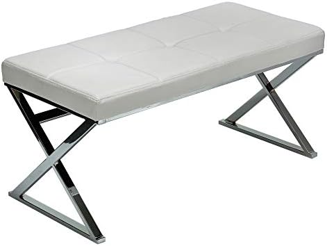 Cortesi Home Zio Contemporary Metal Entryway X- Bench in Leather Like Vinyl, White, CH-OT168850