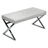 Cortesi Home Zio Contemporary Metal Entryway X- Bench in Leather Like Vinyl, White, CH-OT168850