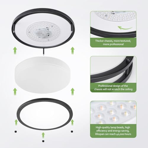Image of Flush Mount Ceiling Light - 36W 3000K /3500K /4000K /5000K /6000K Dimmable Led Ceiling Light Fixture for Kitchen Hallway Bedroom Bathroom (1, Black, 12 Inch)