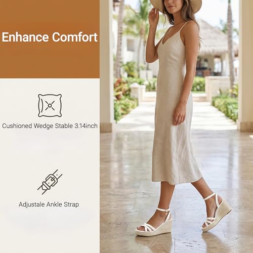 Image of Dressy Open Toe Sandals Platform Wedge Sandals with Cushioned Insole and Ankle Strap Buckle,Strappy Espadrille Wedge Sandals for Women Comfortable Summer