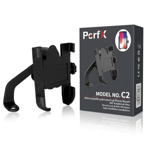 Image of PerfX 360 Rotatable Bike Phone Holder with Quick Lock System, Heavy Duty Anti-Slip Handlebar Mobile Mount, Shockproof Secure Cradle for Bicycle, Motorcycle, Scooter, All Smartphones (an-C2)