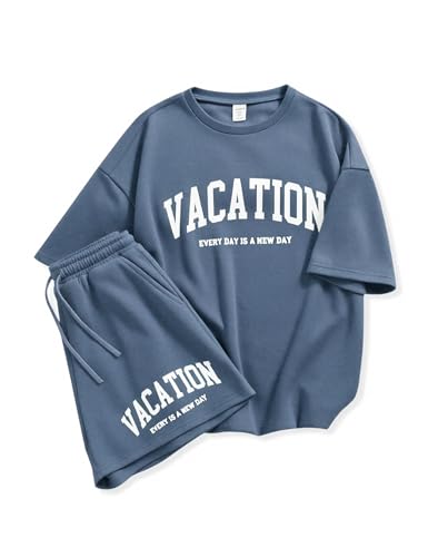 Image of Size 6-12 Years Girl's Tracksuit Sets 2 Piece Outfits Letter Print Vacation Tee Top and Drawstring Waist Shorts