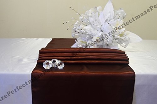 Perfectmaze 10 Piece 12"x108" (Inch) Satin Table Runner Wedding Party Decoration 20 Colors+ (Brown)