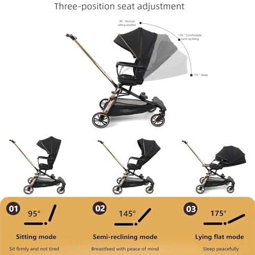Lightweight Folding Stroller Wagon for Baby & Toddler Travel, 360° Reversible Seat, Adjustable Canopy with Storage Basket, Airplane-Friendly Compact Umbrella Stroller,Glory Black