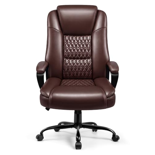 OFIKA Leather Office Desk Chair,Ergonomic Office Chair with Lumbar Support,Computer Chair,Executive Leather Chair with Padded Flip-up Arm,Adjustable Armrests, Black,275LBS