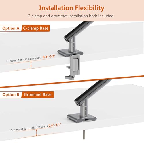 Image of Artikel Single Monitor Desk Mount | Adjustable Heavy Duty Monitor Arm | VESA Mount with C Clamp & Grommet Mounting Base | Computer Monitor Stand (Grande Metallic, Single)