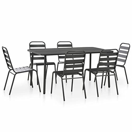 Gecheer Conjunto Mesa y sillas Jardin,Comedor Jardin,Conjunto Comedor Jardin Exterior,Muebles de Jardin,Juego de Comedor de jardín 7 Piezas Acero Gris Oscuro