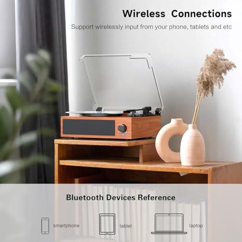 Image of Vintage Record Player with Built-in Stereo Speakers Turntable Vinyls Records LP Phonograph Belt Drive 3 Speed 3 Size Support Wireless Input RCA Output Auto Stop Retro Wooden Walnut Red