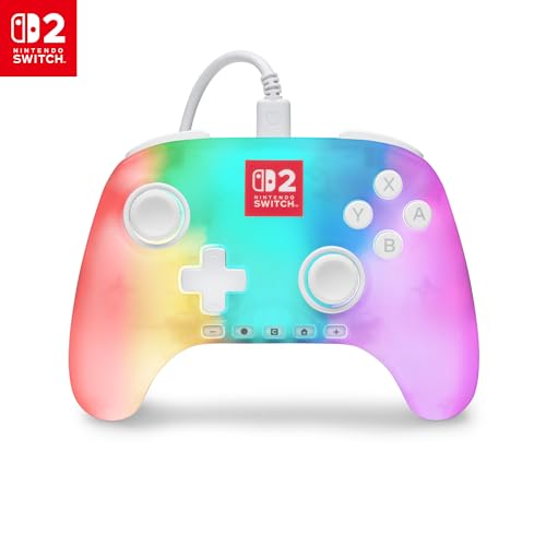 Image of PowerA Advantage Wired Controller for Nintendo Switch 2 with Lumectra - White, Officially Licensed, RGB Lighting, Hall Effects, Mappable Buttons, C Button, Pro Controller