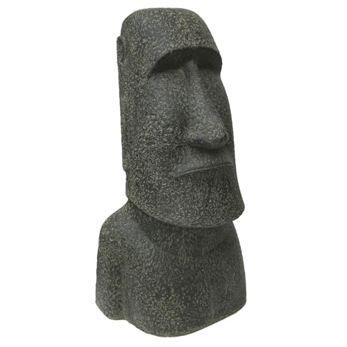 STONE art & more Statue de Moai XL Tête de l'île de Pâques, 175 cm, en pierre, décoration de jardin, noir antique, résistante au gel