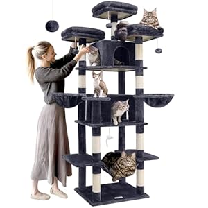 F80 Big Cat Tower for Indoor Cats, 80inch Cat Tower for Multiple Adult Cats XXL Cat Tree with Scratching Post, Hammock, 3 Perches, 2 Condos, 2 Hanging Basket, Dark Grey