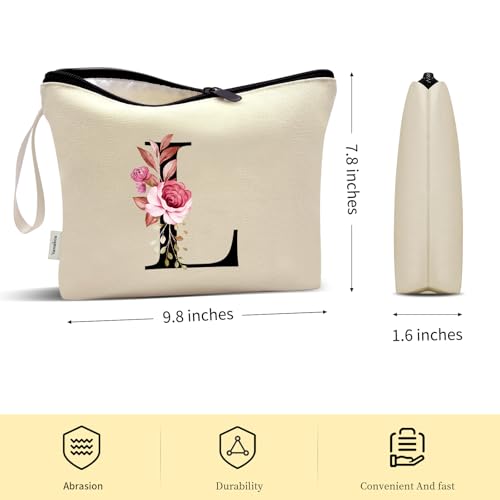 Image of Vavabox A-Z Personalized Makeup Bag, Birthday Gifts for Women Mom, Gifts for Best Friend, Bride Bridesmaid Cosmetic bag (L, Cream Yellow)