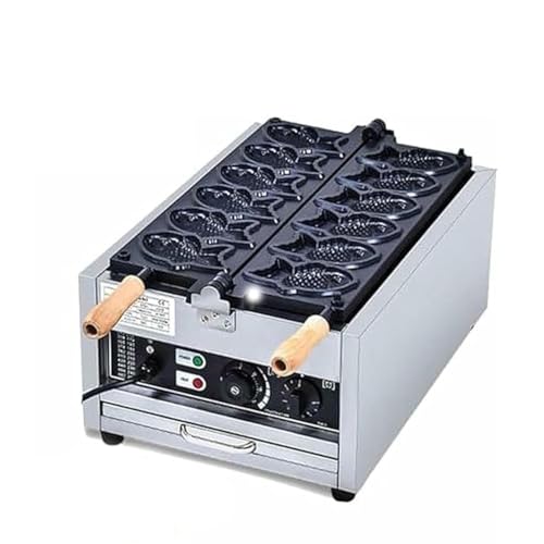 ZenHailure Gofrera En Forma De Pez,Máquina Taiyaki con 6 Moldes Y Temporizador 1-5 Minutos,Calefacción Doble Cara,Antiadherente Y 3000w, Negocios De Comida Rápida