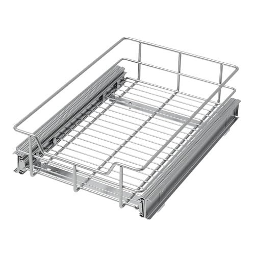 Pull Out Cabinet Organizer 11" W X 17" D, Slide Out Drawers For Kitchen Organizers and Storage, Pull Out Drawers For Cabinets Capacity Heavy Duty Caddy, Cabinet Shelves Chrome-Plated, Bathroom Pantry