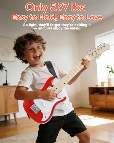 Image of UST-70 Kids Electric Guitar Beginner Kit with Amp, Ideal First Guitar for Starter, Lightweight 30 Inch Guitar for Boys and Girls, Fun Music Gift for Learning, Practice and Play at Home, Red
