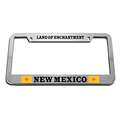 Land of Enchantment New Mexico Zinc Metal License Plate Frame Car Auto Tag Holder - Chrome 2 Holes