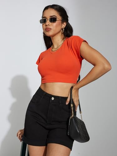 Image of Miss Chase Women's Relaxed Fit Mid Rise Highly Distressed Regular-Length Denim Shorts