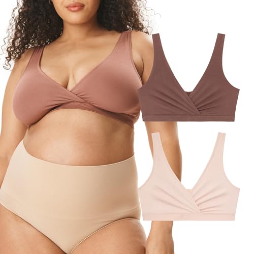 Image of Motherhood Maternity Women's Soft Cotton Spandex Wrap Front Maternity & Nursing Sleep Bralette Bra S-3x