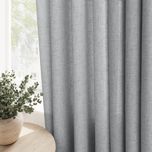 Image of Light Grey Linen Curtains 84 Inches Long for Living Room Grommet Top Semi Sheer Light Filterinig Bedroom Office Window Panels Neutral Tone Modern Minimalist Room Decor Curtain Drapes,2 Panels Sets