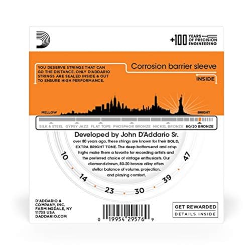 3 Packs of D'Addario EJ10 Bronze Acoustic Guitar Strings, Extra Light, 10-47