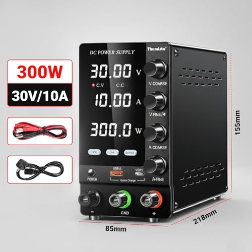 Image of Themisto TH-SPS3010S Adjustable DC Bench Power Supply 0-30V 0-10A, Regulated Switching Power Source with 5V /2A USB Output, 300W High Precision Lab Power Unit