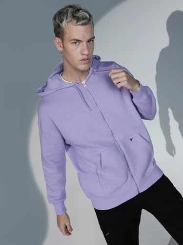 Image of Hubberholme Men Purple Cotton Long Sleeves Regular Hood Sweatshirts HHMSSW23002