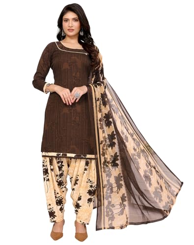 Image of Yashika Women's Printed Dress Material - Unstitched Crepe Fabric Kurti, Pants & Dupatta Set