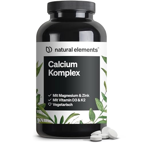natural elements Calcium Komplex mit Magnesium & Zink – 360 Tabletten – 520mg Calcium pro Tagesdosis – mit Vitamin D3 & K2 – optimal dosiert, ohne unnötige Zusätze – laborgeprüfte Qualität