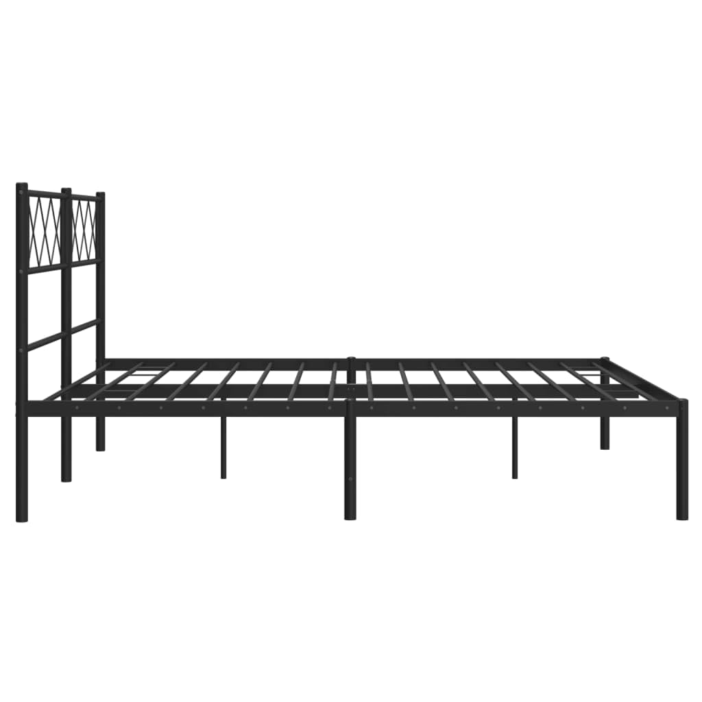 140x190 cm Black Metal Bed Frame with Headboard | Includes a supportive steel slat platform and under-bed storage space for bedroom or guest room use.