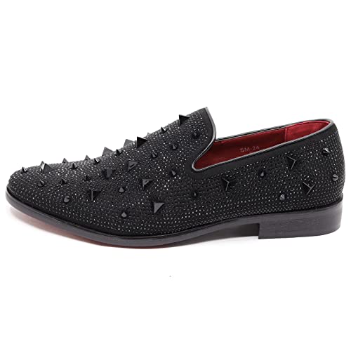 Men's Vintage Spike Rhinestone Designer Classic Smoking Dress Tuxedo Loafers Slip On Shoes SM-242