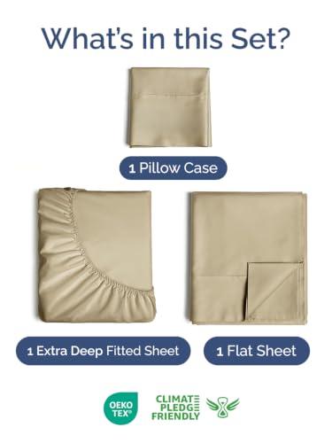 Image of Extra Deep Pocket Twin Size Sheet Set - Breathable & Cooling - Beige