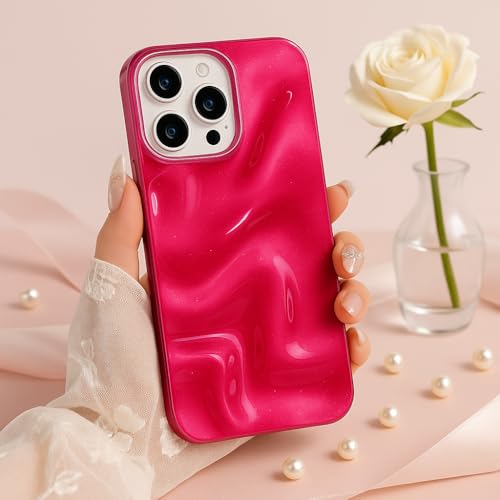 Image of COVERLY Metallic Pink Swirl Sparkle Case Cover for iPhone 12 Pro | Hot Minimalist Faux Wave Cute Design | Water Wrinkle Glitter | Soft Silicone Aesthetic Cover for Girls & Women (Pink, Shockproof)