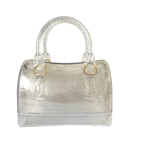 Image of Ladies Summer Jelly Pillow-shaped Top Handle Handbag Candy Color Transparent Crystal Purse