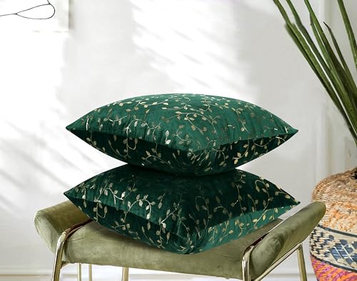 Image of RD TREND Premium Velvet Cushion Covers Set of 2 | Soft Decorative Throw Pillowcases for Sofa, Bed & Living Room | Cushion Cover 18 inch x 18 inch (45x45cm) Dark Green